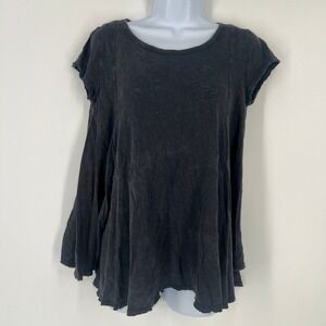 Free People XS Oversized Grunge Distressed Black Linen Blend Keyhole Back Top